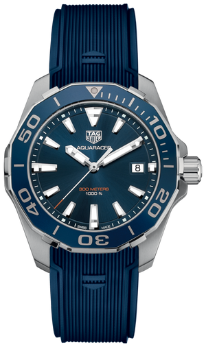 Tag Heuer Aquaracer Blue Dial Blue Rubber Strap Watch for Men - WAY111C.FT6155