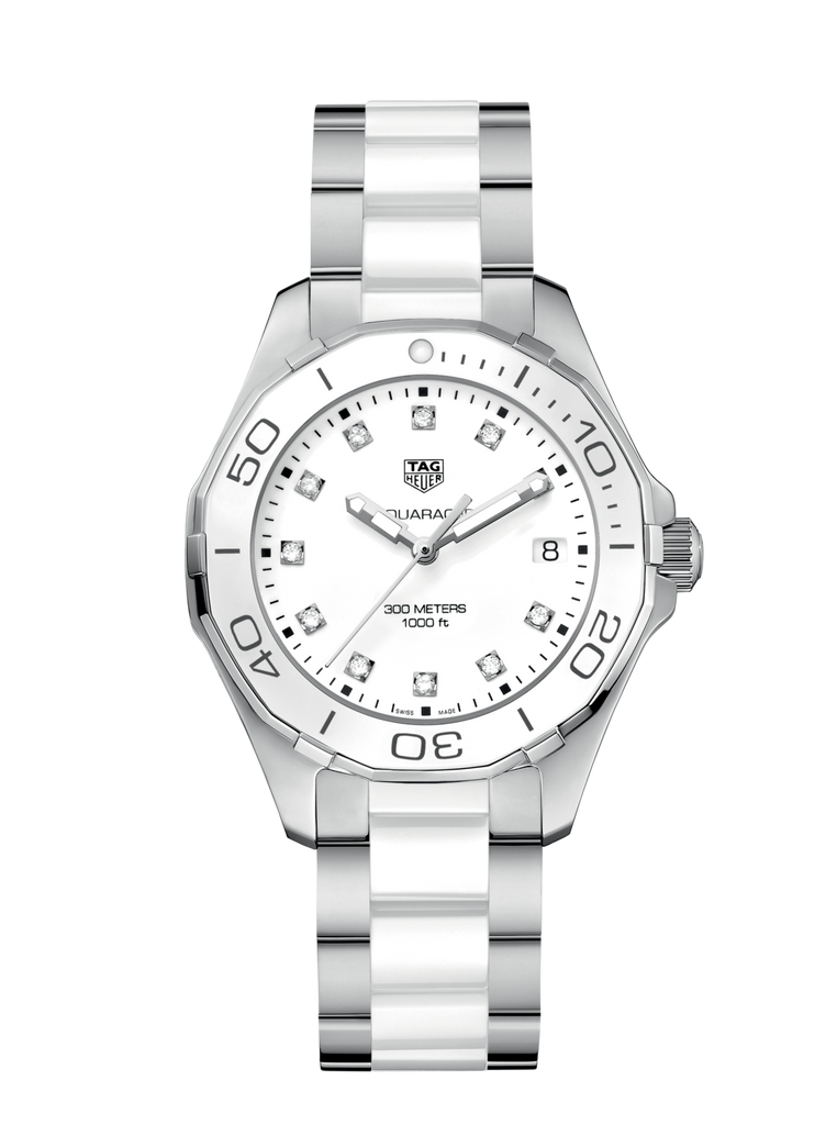 Tag Heuer Aquaracer Diamonds White Dial Two Tone Steel Strap Watch for Women - WAY131D.BA0914