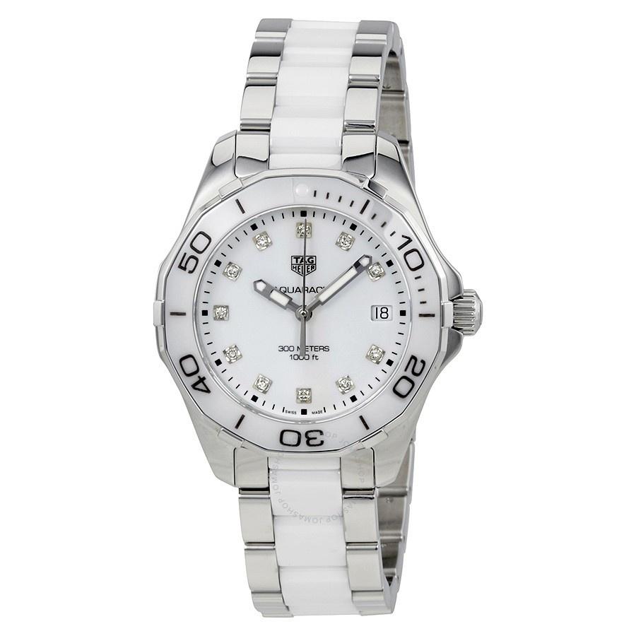 Tag Heuer Aquaracer Diamonds White Dial Two Tone Steel Strap Watch for Women - WAY131D.BA0914