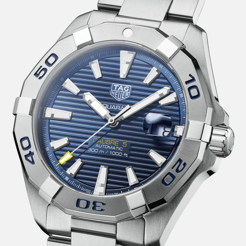 Tag Heuer Aquaracer Calibre 5 Automatic Blue Dial Silver Steel Strap Watch for Men - WAY2012.BA0927