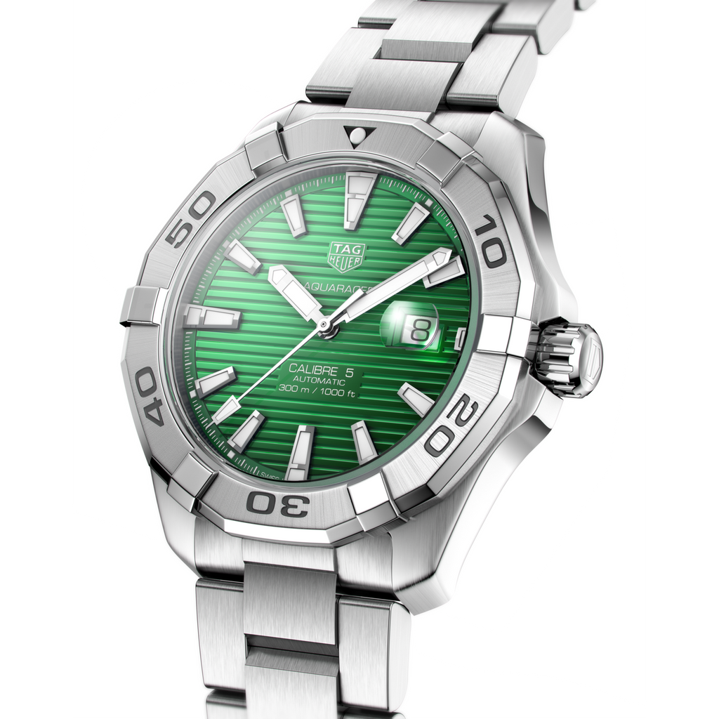 Tag Heuer Aquaracer Calibre 5 Automatic Green Dial Silver Steel Strap Watch for Men - WAY2015.BA0927