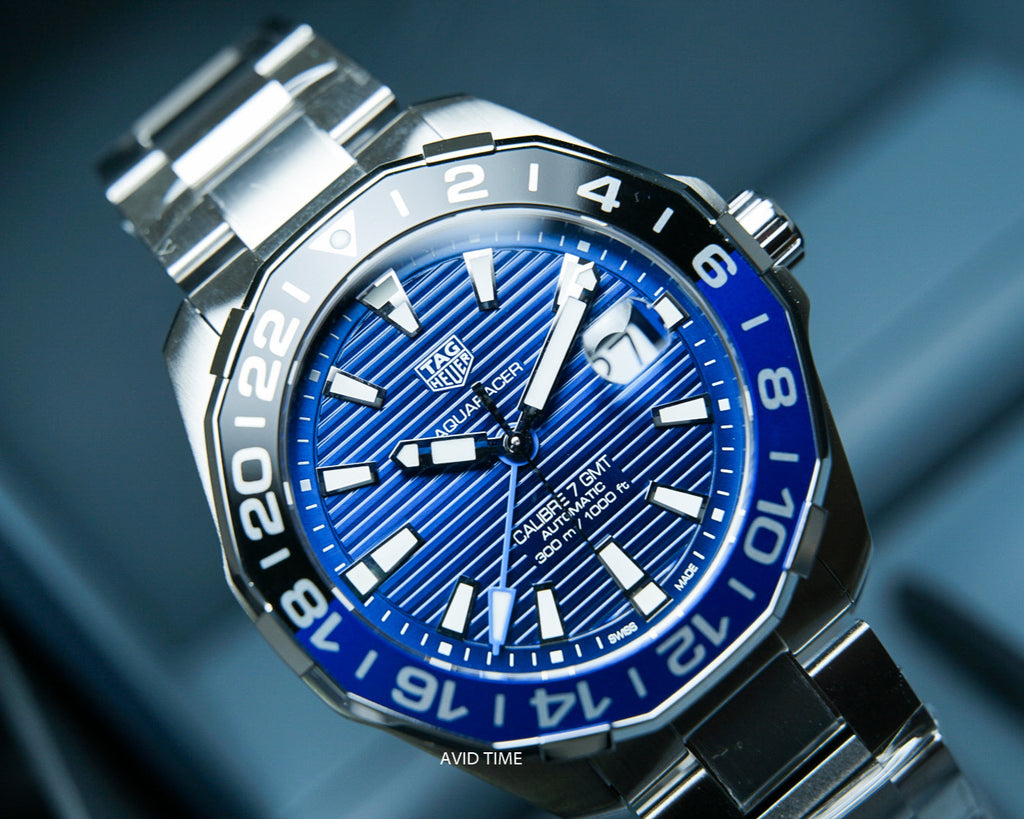 Tag Heuer Aquaracer GMT Calibre 6 Automatic Blue Dial Silver Steel Strap Watch for Men - WAY201T.BA0927