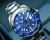 Tag Heuer Aquaracer GMT Calibre 6 Automatic Blue Dial Silver Steel Strap Watch for Men - WAY201T.BA0927