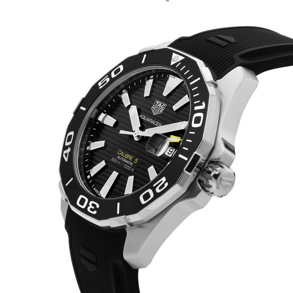 Tag Heuer Aquaracer Calibre 5 Automatic Black Dial Black Rubber Strap Watch for Men - WAY211A.FT6151