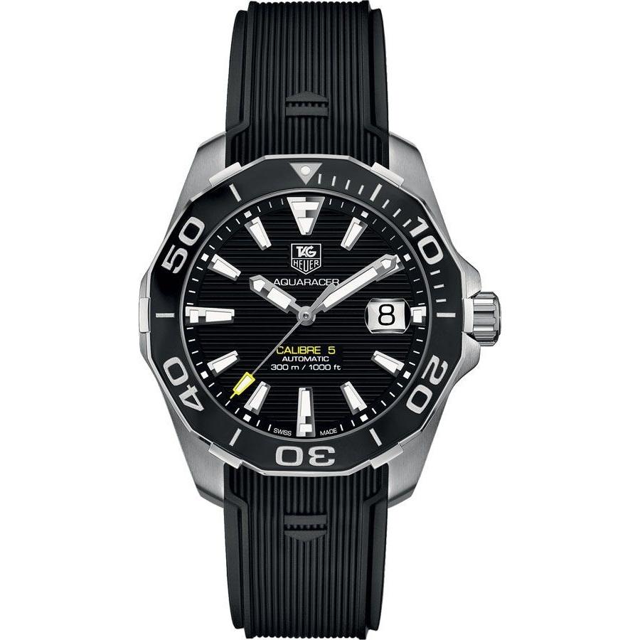 Tag Heuer Aquaracer Calibre 5 Automatic Black Dial Black Rubber Strap Watch for Men - WAY211A.FT6151