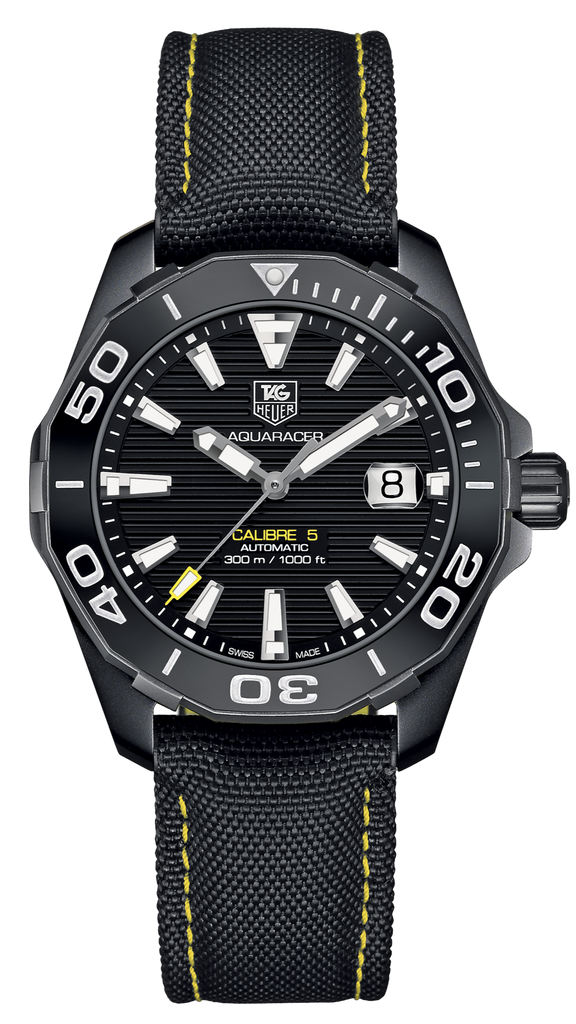 Tag Heuer Aquaracer Calibre 5 Automatic Black Dial Black Nylon Strap Watch for Men - WAY218A.FC6362