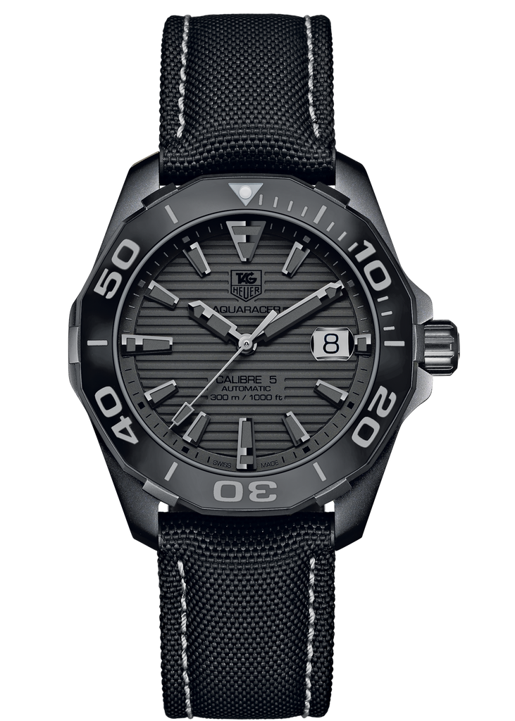 Tag Heuer Aquaracer 300 Swiss Limited Edition Black Dial Black Nylon Strap Watch for Men - WAY218B.FC6364