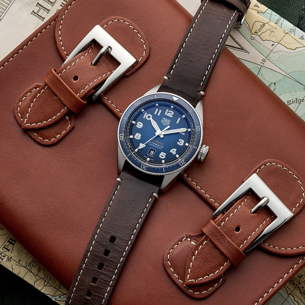 Tag Heuer Autavia Calibre 5 Automatic Blue Dial Brown Leather Strap Watch for Men - WBE5116.FC8266