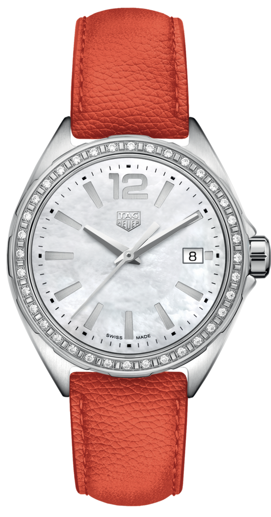 Tag Heuer Formula 1 Quartz Diamonds Mother of Pearl Dial Orange Leather Strap Watch for Women - WBJ131A.FC8250