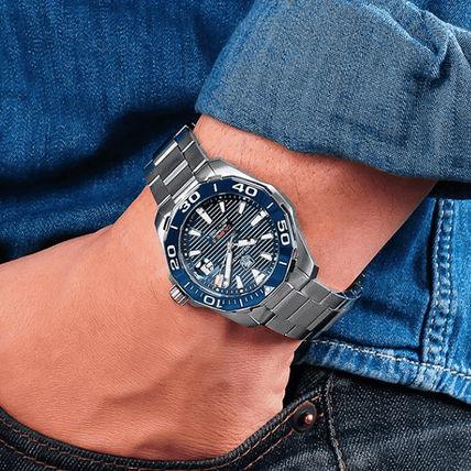 Tag Heuer Aquaracer Calibre 5 Blue Dial Silver Steel Strap Watch for Men - WAY211C.BA0928