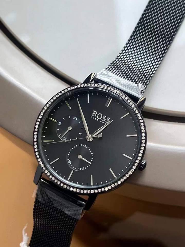 Hugo Boss Infinity Black Dial Black Mesh Bracelet Watch for Women -1502521