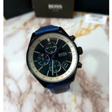 Hugo Boss Grand Prix Chronograph Black Dial Blue Leather Strap Watch for Men - 1513563