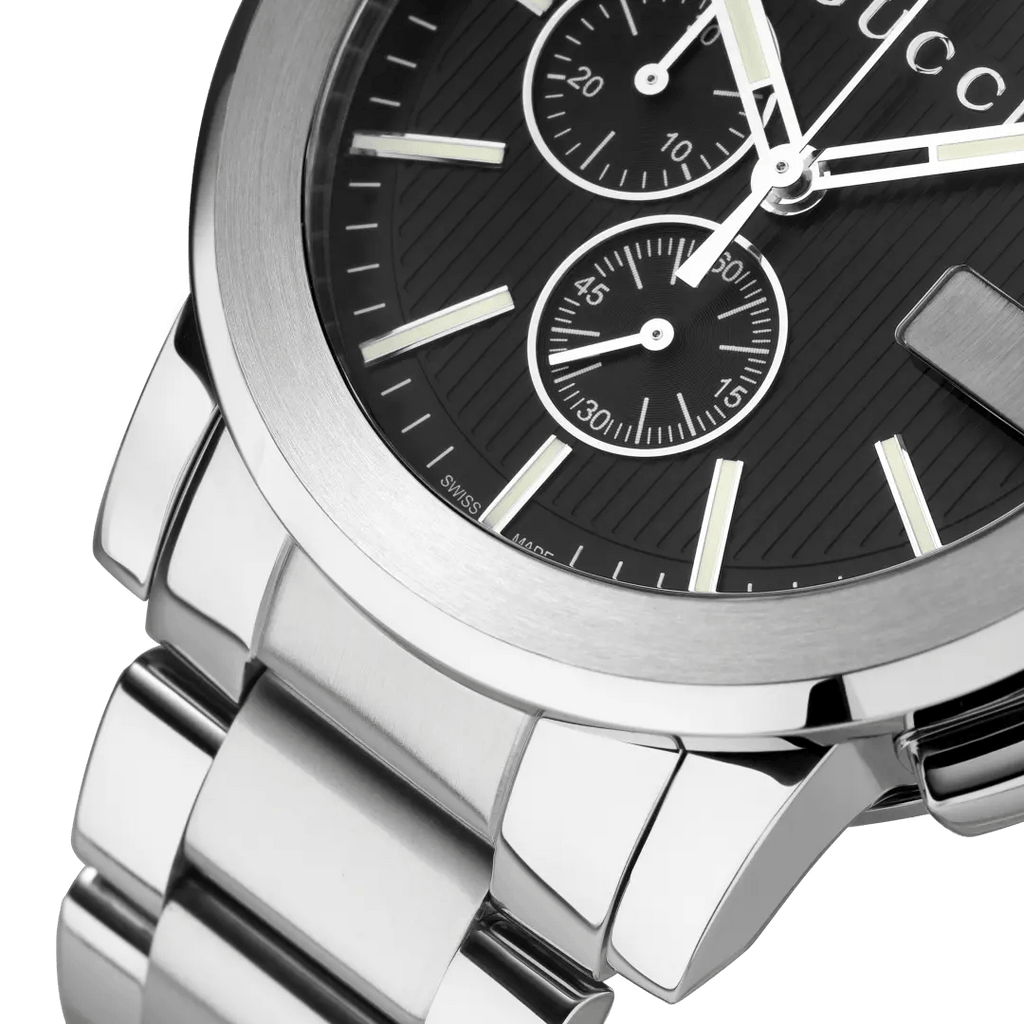 Gucci G Chrono Black Dial Silver Steel Strap Watch For Men - YA101204