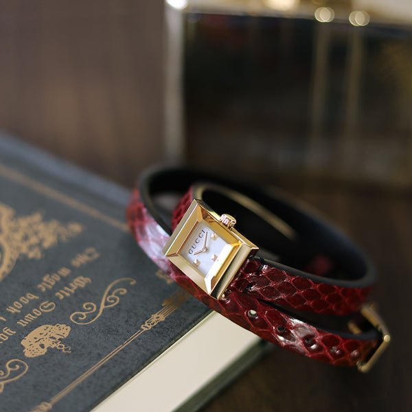 Gucci G Frame White Dial Red Leather Strap Watch For Women - YA128524