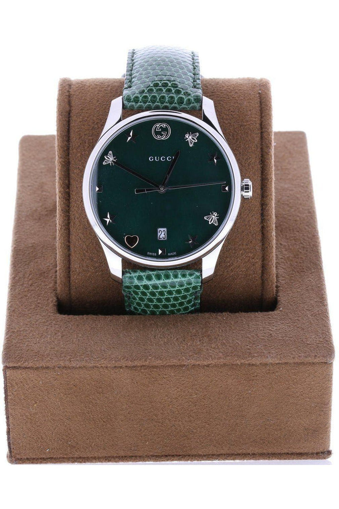 Gucci G-Timeless Mother of Pearl Green Dial Green Leather Strap Watch For Women - YA1264042