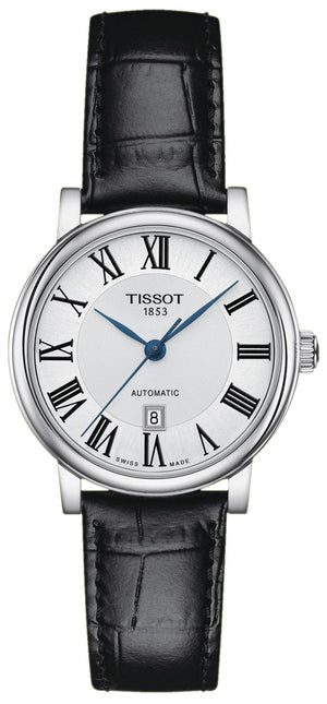 Tissot Carson Premium Automatic Lady Silver Dial Black Leather Strap Watch for Women - T122.207.16.033.00