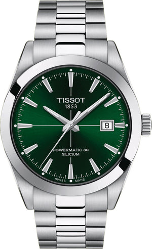 Tissot Gentleman Powermatic 80 Silicium Green Dial Silver Steel Strap Watch For Men - T127.407.11.091.01