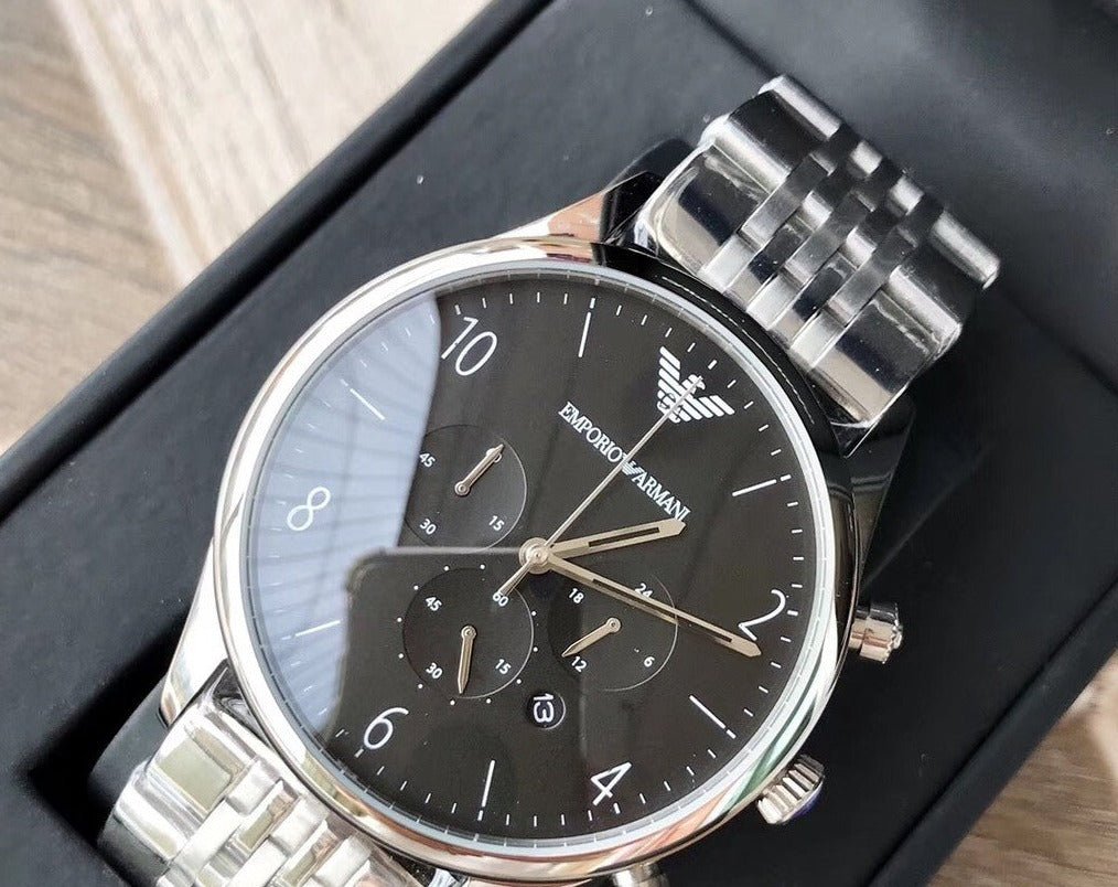 Emporio Armani Beta Chronograph Black Dial Steel Strap Watch For Men - AR1863