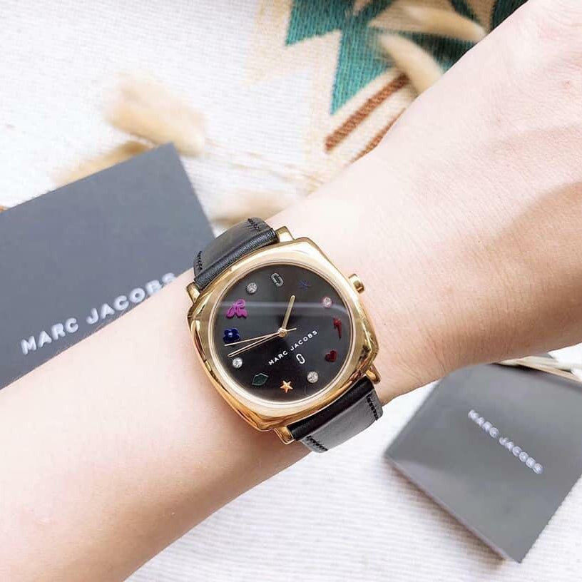 Marc Jacobs Mandy Black Dial Black Leather Strap Watch for Women - MJ1597