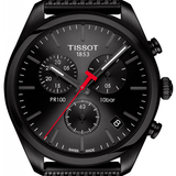 Tissot T Classic PR 100 Chronograph Black Dial Black Mesh Bracelet Watch For Men - T101.417.33.051.00