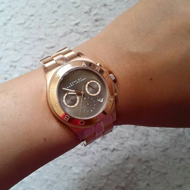Marc Jacobs Blade Chronograph Brown Dial Rose Gold Steel Strap Watch for Women - MBM3308