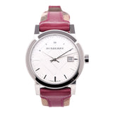 Burberry The City White Dial Haymarket Pink Leather Strap Watch for Women - BU9149