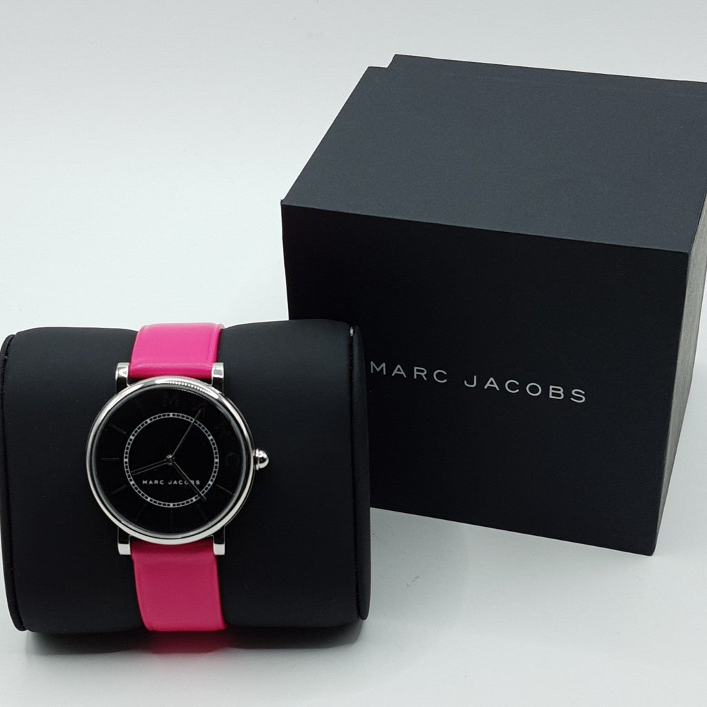 Marc Jacobs Roxy Black Dial Pink Leather Strap Watch for Women - MJ1535