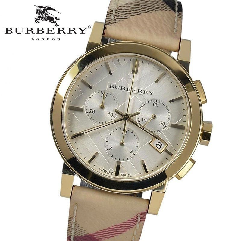 Burberry The City White Dial Haymarket Beige Leather Strap Watch for Women - BU9752