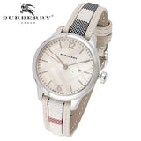 Burberry The Classic Guilloche Silver Dial Grey Leather Strap Watch for Women - BU10113