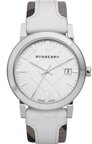 Burberry The City Silver Dial White Leather Strap Watch for Women - BU9019
