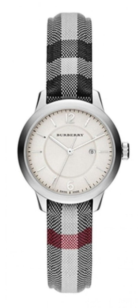 Burberry Classic Stone Silver Dial Horseberry Black Leather Strap Watch for Women - BU10103