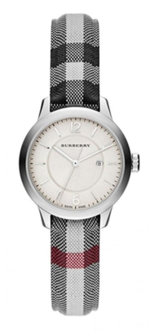 Burberry Classic Stone Silver Dial Horseberry Black Leather Strap Watch for Women - BU10103