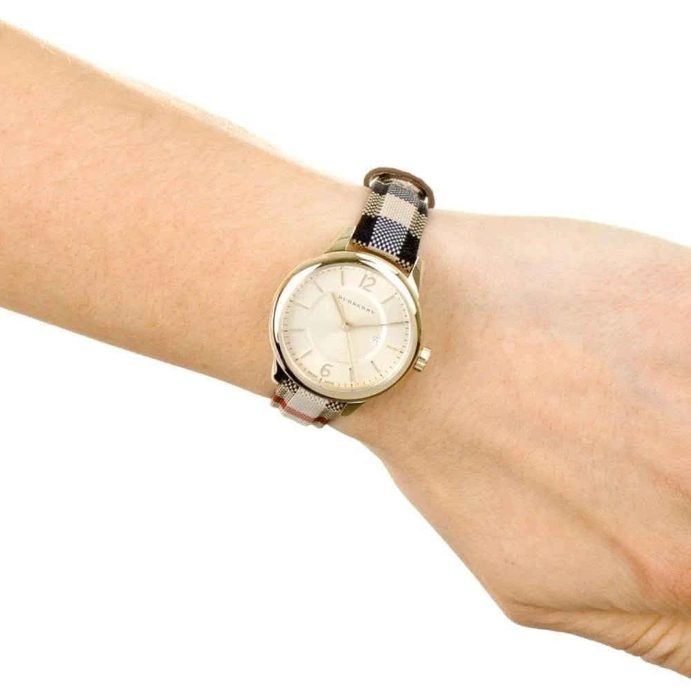 Burberry Classic Champagne Gold Dial Horseferry Leather Strap Watch for Women - BU10104