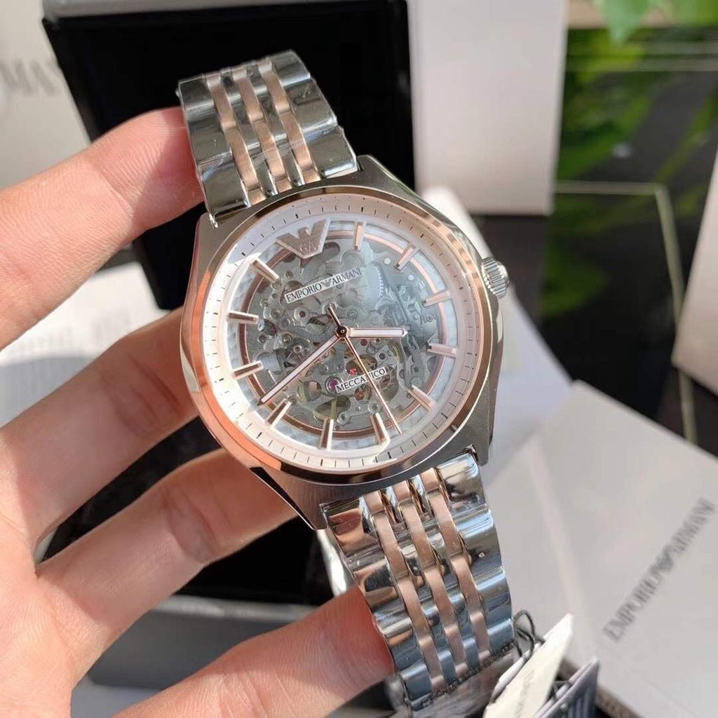 Emporio Armani Meccanico White Dial Two Tone Stainless Steel Watch For Men - AR60002