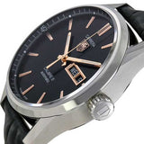 Tag Heuer Carrera Calibre 5 Automatic Black Dial Black Leather Strap Watch for Men - WAR201C.FC6266