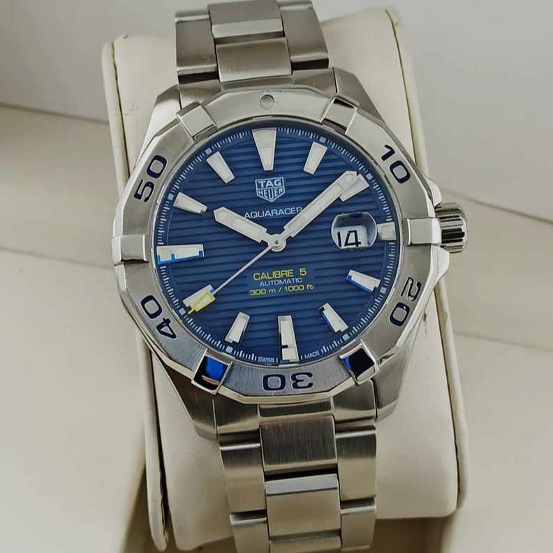 Tag Heuer Aquaracer Calibre 5 Automatic Blue Dial Silver Steel Strap Watch for Men - WAY2012.BA0927