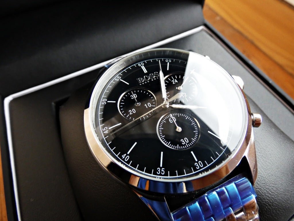 Hugo Boss Companion Black Dial Silver Steel Strap Watch for Men - 1513652