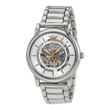 Emporio Armani Meccanico Skeleton Silver Dial Silver Steel Strap Watch For Men - AR1980
