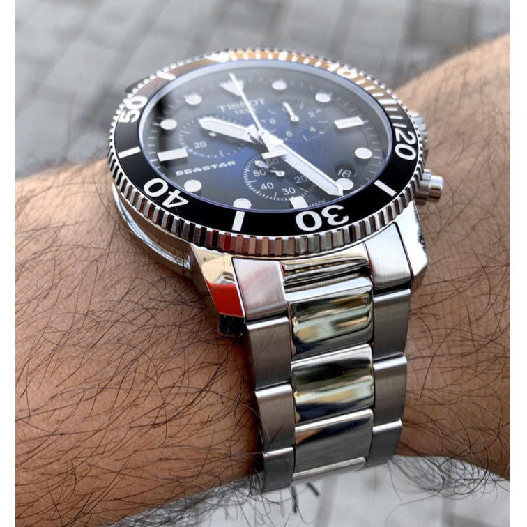 Tissot Seastar 1000 Chronograph Blue Dial Silver Mesh Bracelet Watch For Men - T120.417.11.041.02