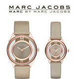 Marc Jacobs Tether Grey Dial Grey Leather Strap Watch for Women - MBM1375