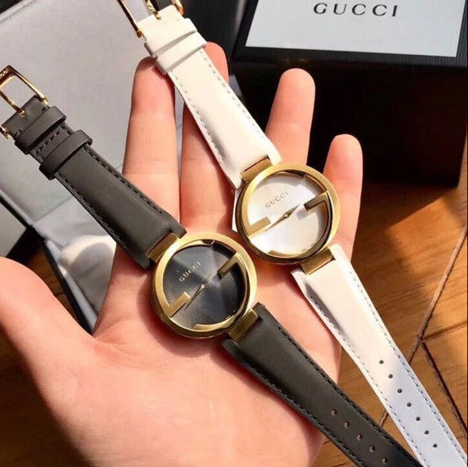 Gucci G Interlocking White Dial White Leather Strap Watch For Women - YA133327