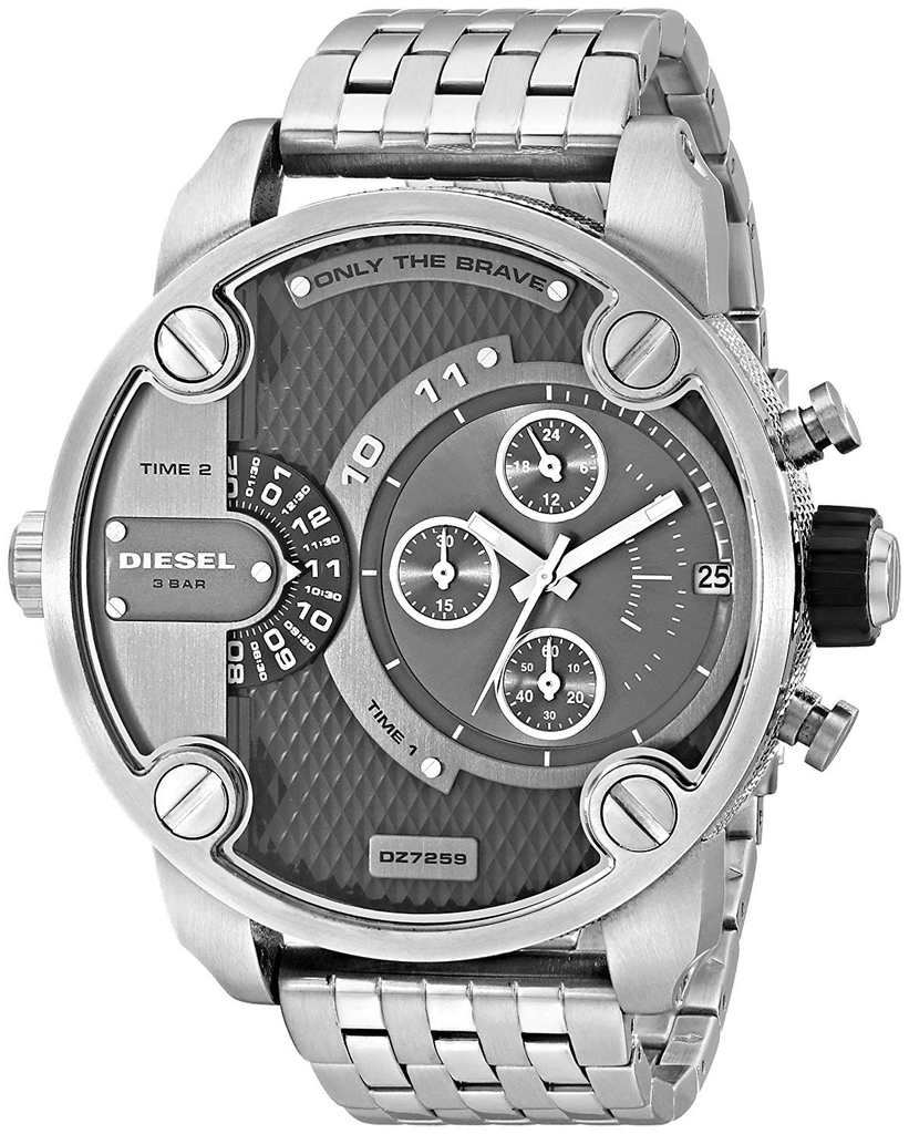 Diesel Little Daddy Chronograph Black Dial Silver Steel Strap Watch For Men - DZ7259