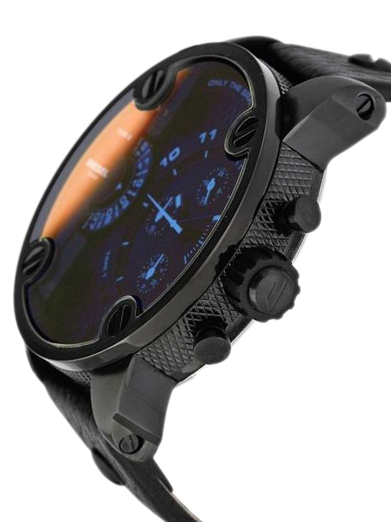 Diesel Little Daddy Black Dial Black Leather Strap Watch For Men - DZ7334
