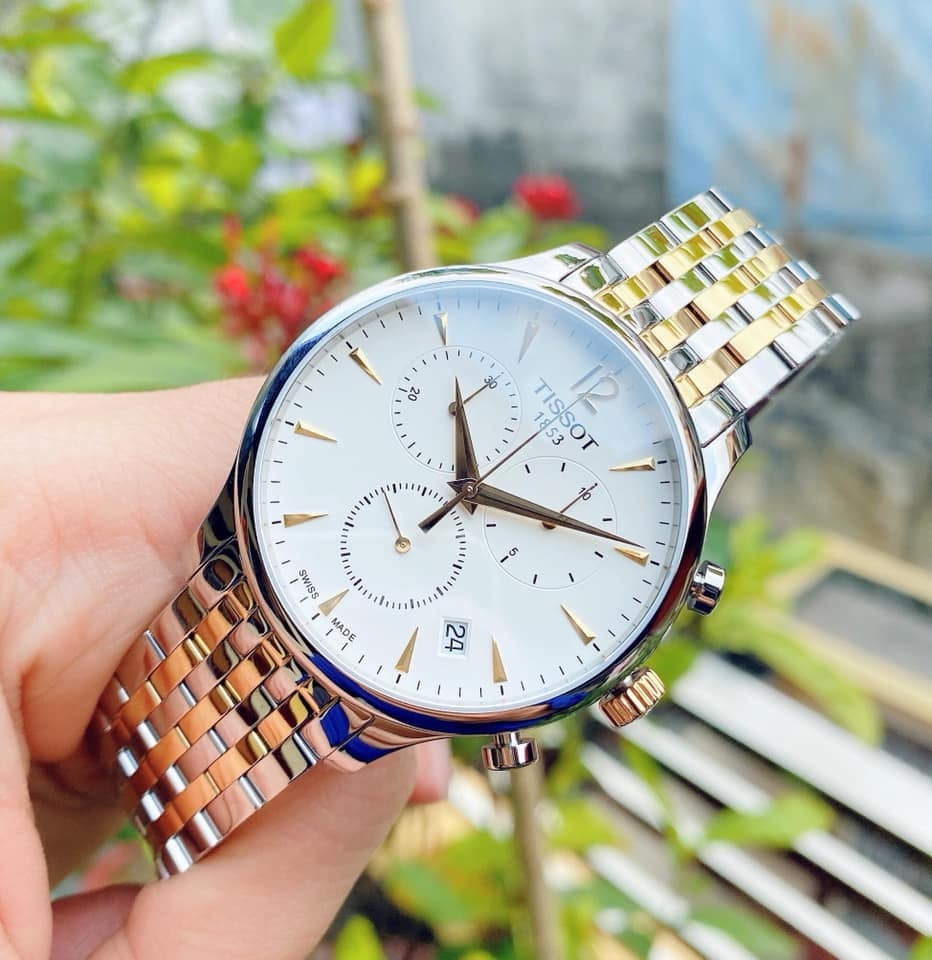 Tissot T Classic Tradition Chronograph White Dial Two Tone Steel Strap Watch For Men - T063.617.22.037.00