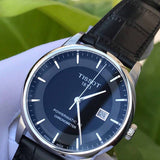 Tissot T Classic Luxury Powermatic 80 Black Dial Black Leather Strap Watch For Men - T086.408.16.051.00