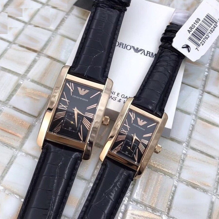 Emporio Armani Classic Black Dial Black Leather Strap Watch For Men - AR0168