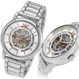 Emporio Armani Meccanico Skeleton Silver Dial Silver Steel Strap Watch For Men - AR1980