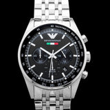 Emporio Armani Team Italia Chronograph Black Dial Silver Steel Strap Watch For Men - AR5983
