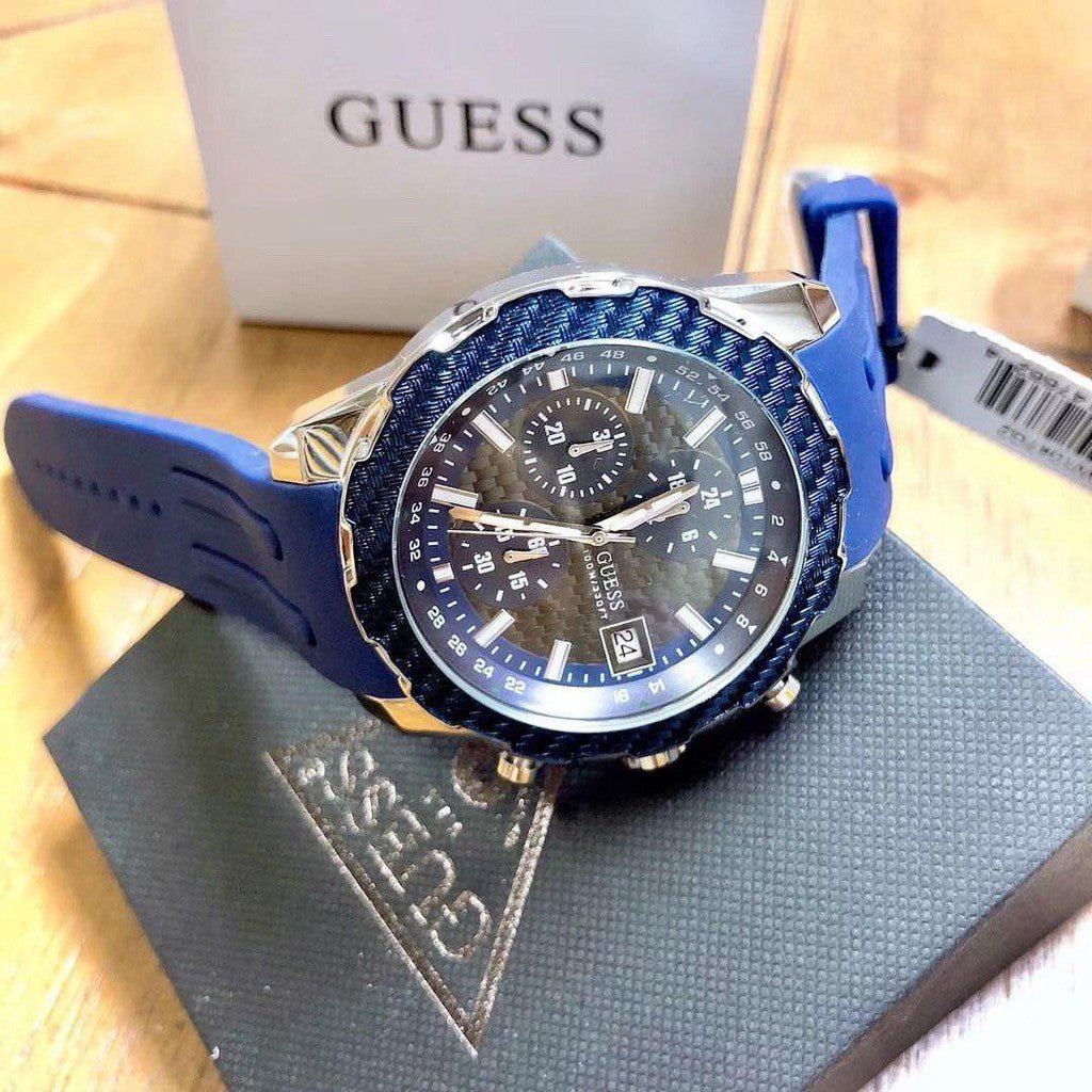 Guess Octane Chronograph Black Dial Blue Rubber Strap Watch For Men - W1047G2