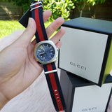 Gucci GG2570 Quartz Blue Dial Blue & Red Nylon Strap Watch For Men - YA142304
